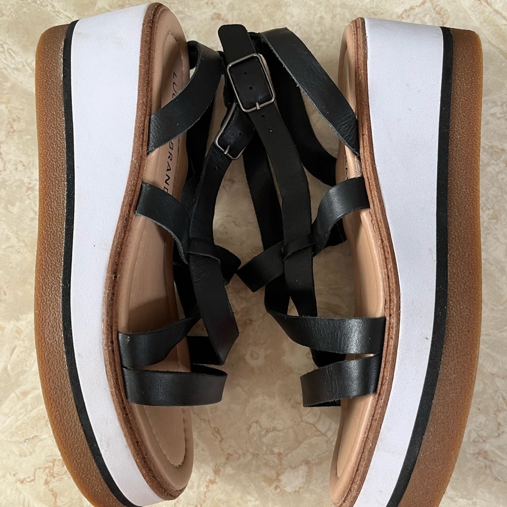 Lucky Brand Black‎ Platform Sandals with Leather Straps - Picture 7 of 9